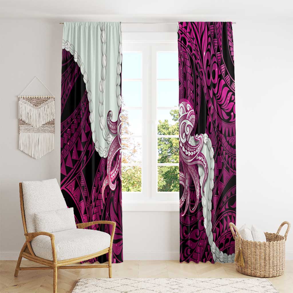Pink Galaxy Polynesia Tribal Octopus Tattoo Window Curtain Pikake Lei Polynesian Pattern