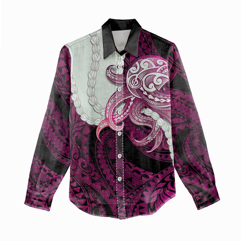 Pink Galaxy Polynesia Tribal Octopus Tattoo Women Casual Shirt Pikake Lei Polynesian Pattern