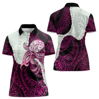 Pink Galaxy Polynesia Tribal Octopus Tattoo Women Polo Shirt Pikake Lei Polynesian Pattern