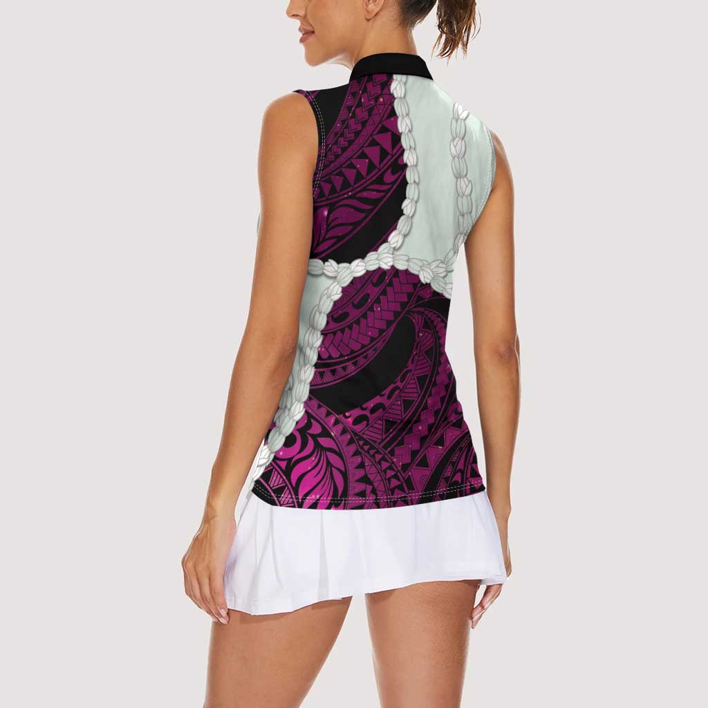 Pink Galaxy Polynesia Tribal Octopus Tattoo Women Sleeveless Polo Shirt Pikake Lei Polynesian Pattern