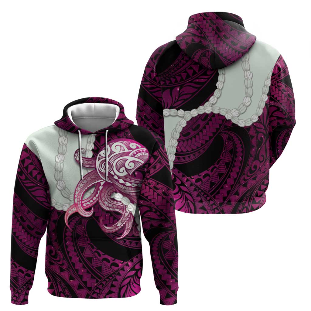 Pink Galaxy Polynesia Tribal Octopus Tattoo Zip Hoodie Pikake Lei Polynesian Pattern