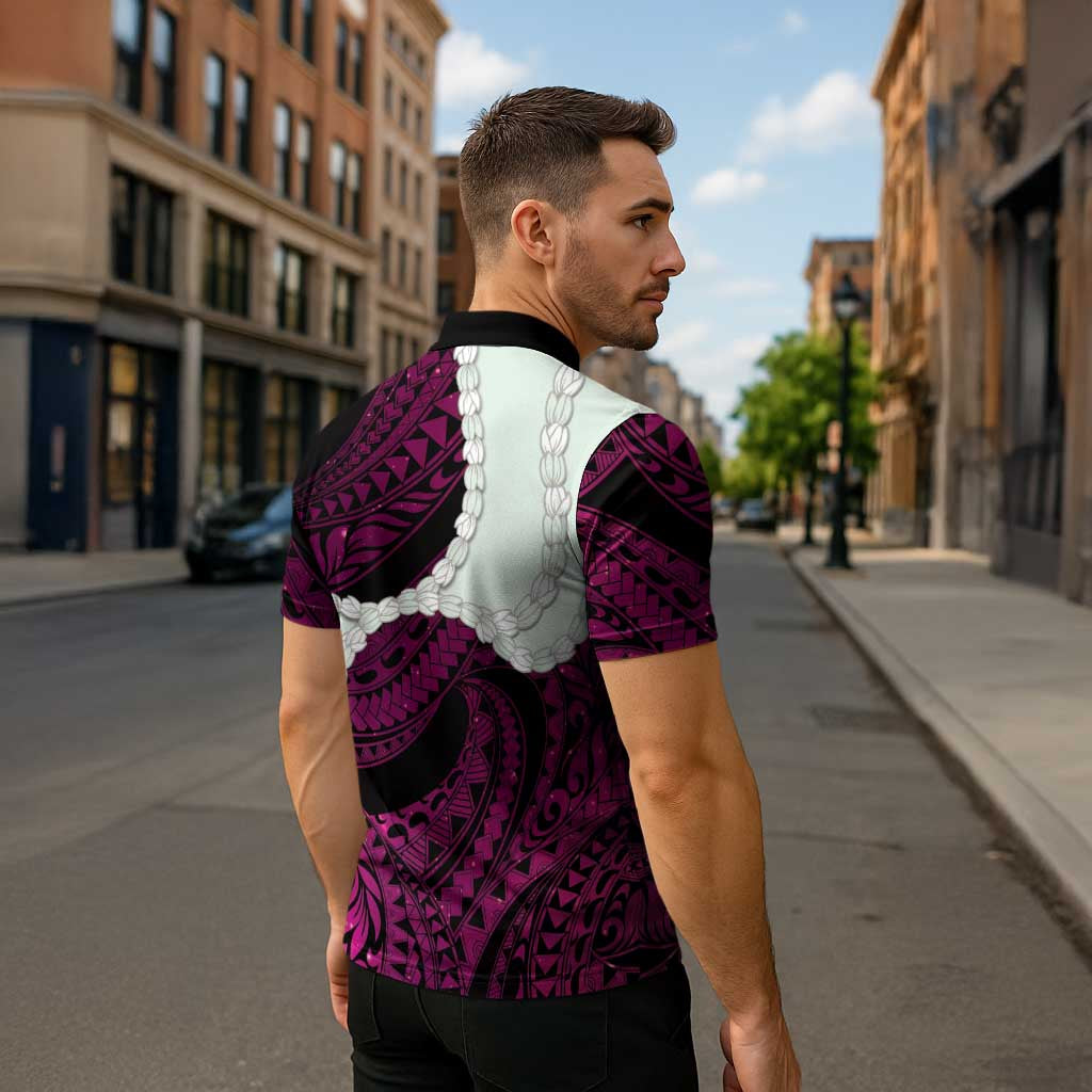 Pink Galaxy Polynesia Tribal Octopus Tattoo Zipper Polo Shirt Pikake Lei Polynesian Pattern