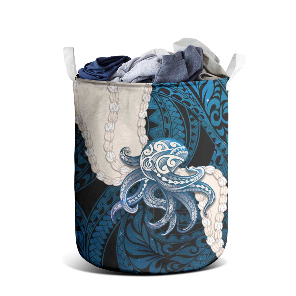 Blue Galaxy Polynesia Tribal Octopus Tattoo Laundry Basket Pikake Lei Polynesian Pattern