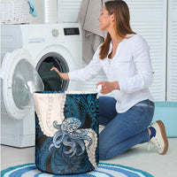 Blue Galaxy Polynesia Tribal Octopus Tattoo Laundry Basket Pikake Lei Polynesian Pattern