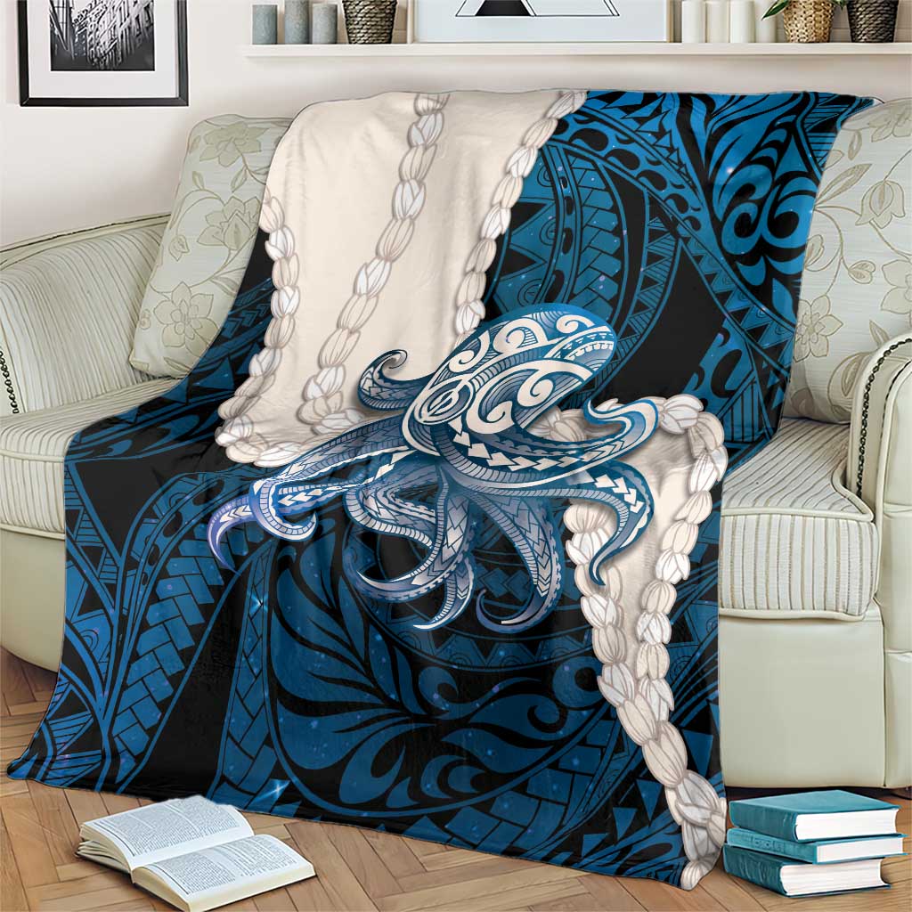 Blue Galaxy Polynesia Tribal Octopus Tattoo Blanket Pikake Lei Polynesian Pattern