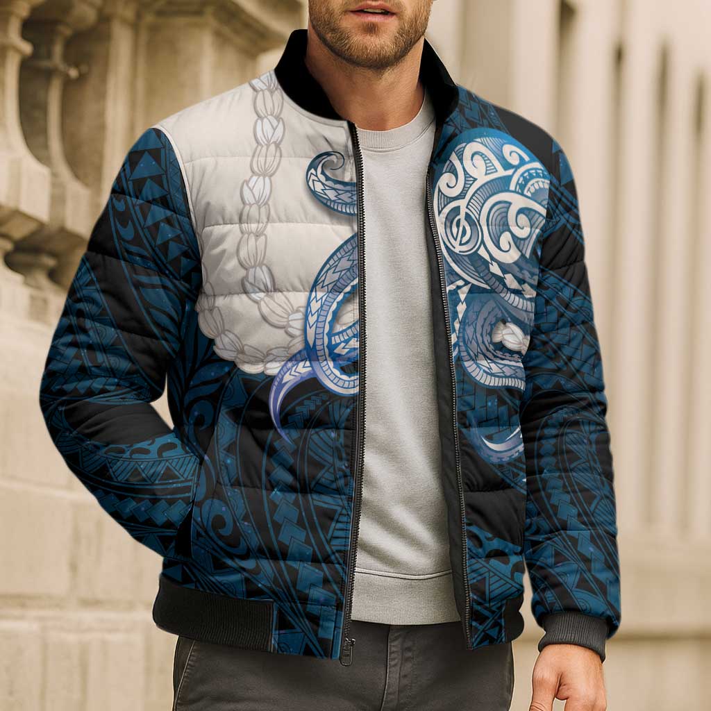 Blue Galaxy Polynesia Tribal Octopus Tattoo Bomber Puffer Jacket Pikake Lei Polynesian Pattern