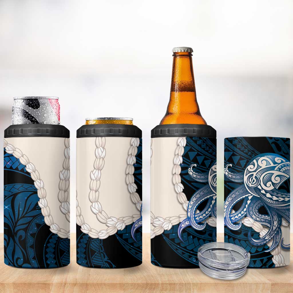 Blue Galaxy Polynesia Tribal Octopus Tattoo 4 in 1 Can Cooler Tumbler Pikake Lei Polynesian Pattern