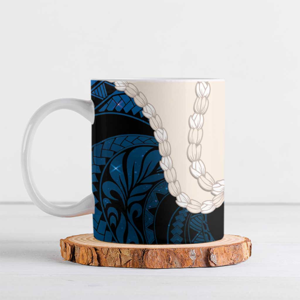 Blue Galaxy Polynesia Tribal Octopus Tattoo Ceramic Mug Pikake Lei Polynesian Pattern