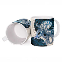 Blue Galaxy Polynesia Tribal Octopus Tattoo Ceramic Mug Pikake Lei Polynesian Pattern
