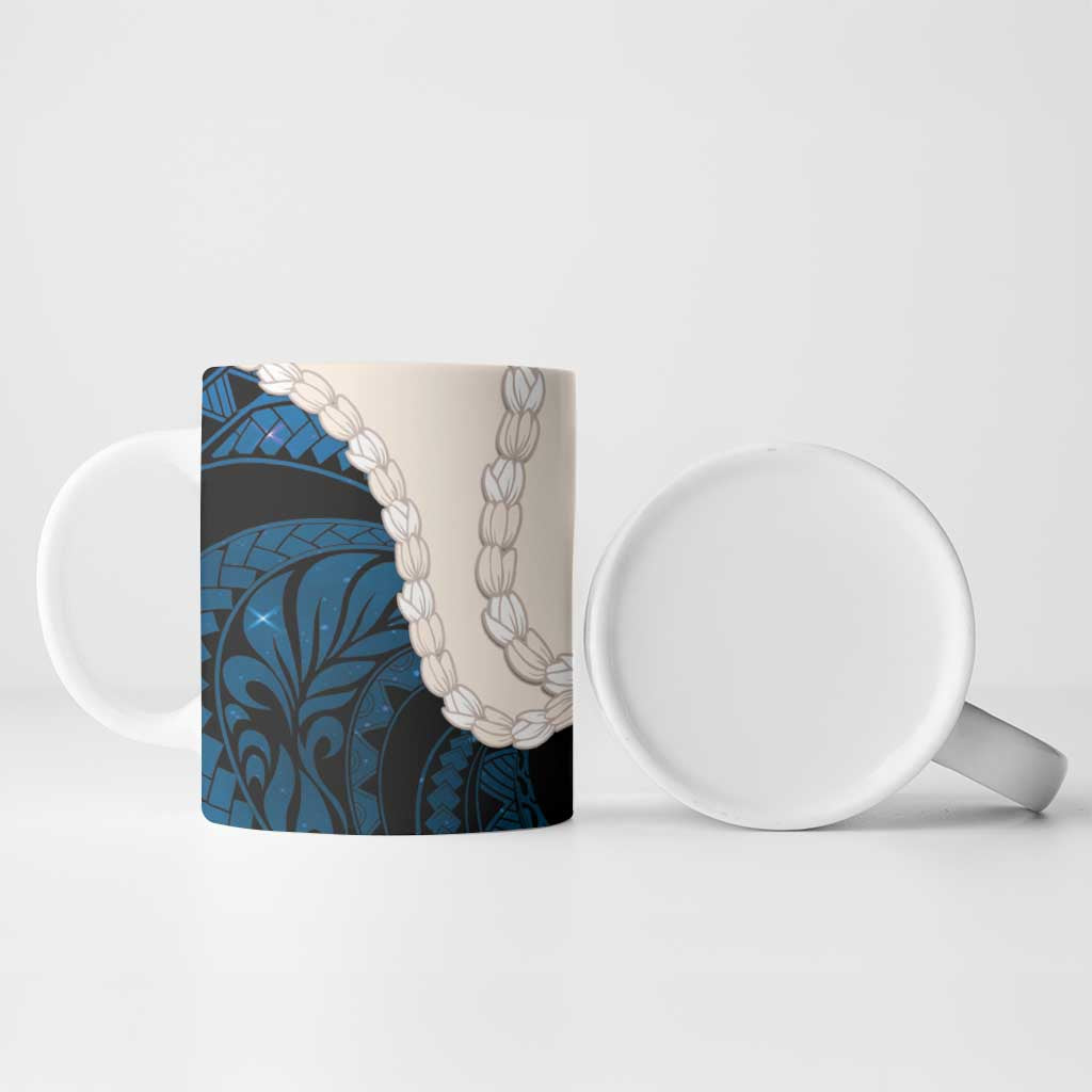 Blue Galaxy Polynesia Tribal Octopus Tattoo Ceramic Mug Pikake Lei Polynesian Pattern