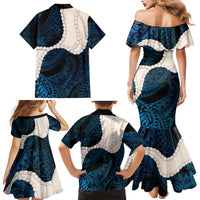 Blue Galaxy Polynesia Tribal Octopus Tattoo Family Matching Mermaid Dress and Hawaiian Shirt Pikake Lei Polynesian Pattern