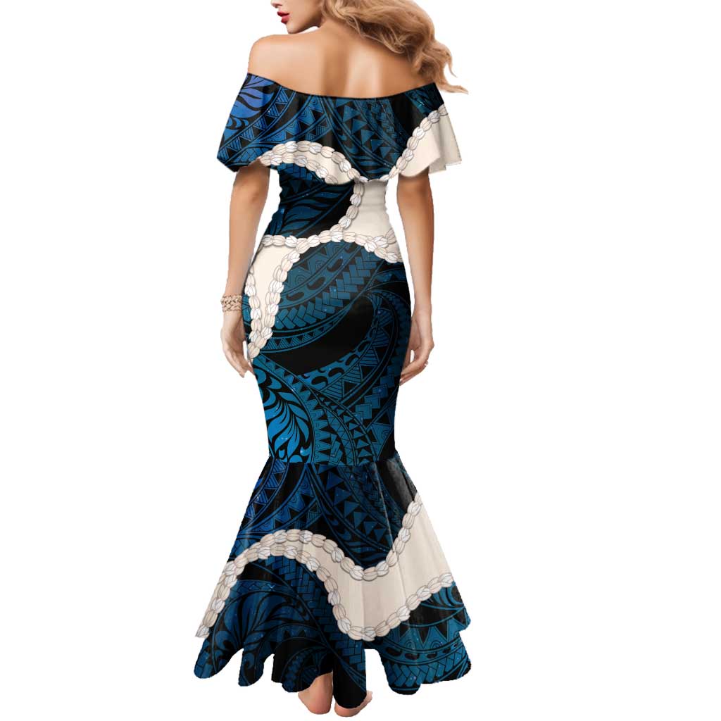 Blue Galaxy Polynesia Tribal Octopus Tattoo Family Matching Mermaid Dress and Hawaiian Shirt Pikake Lei Polynesian Pattern