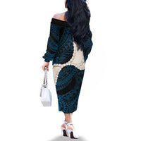 Blue Galaxy Polynesia Tribal Octopus Tattoo Family Matching Off The Shoulder Long Sleeve Dress and Hawaiian Shirt Pikake Lei Polynesian Pattern