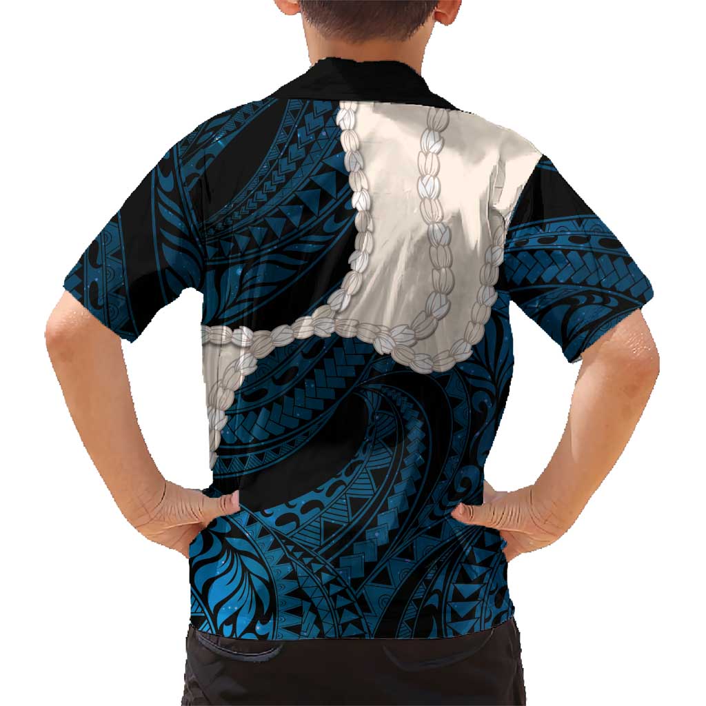 Blue Galaxy Polynesia Tribal Octopus Tattoo Family Matching Off Shoulder Short Dress and Hawaiian Shirt Pikake Lei Polynesian Pattern