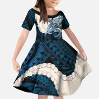 Blue Galaxy Polynesia Tribal Octopus Tattoo Family Matching Off Shoulder Short Dress and Hawaiian Shirt Pikake Lei Polynesian Pattern