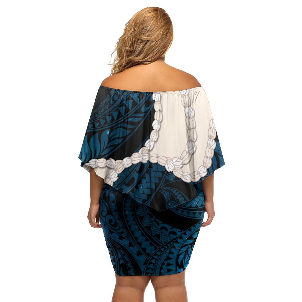 Blue Galaxy Polynesia Tribal Octopus Tattoo Family Matching Off Shoulder Short Dress and Hawaiian Shirt Pikake Lei Polynesian Pattern