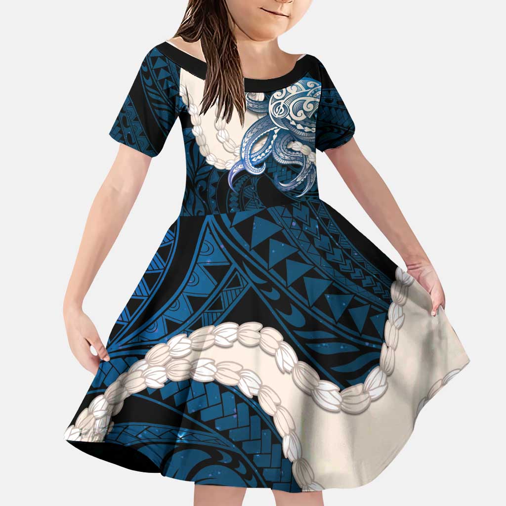 Blue Galaxy Polynesia Tribal Octopus Tattoo Family Matching Puletasi and Hawaiian Shirt Pikake Lei Polynesian Pattern