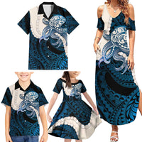 Blue Galaxy Polynesia Tribal Octopus Tattoo Family Matching Summer Maxi Dress and Hawaiian Shirt Pikake Lei Polynesian Pattern
