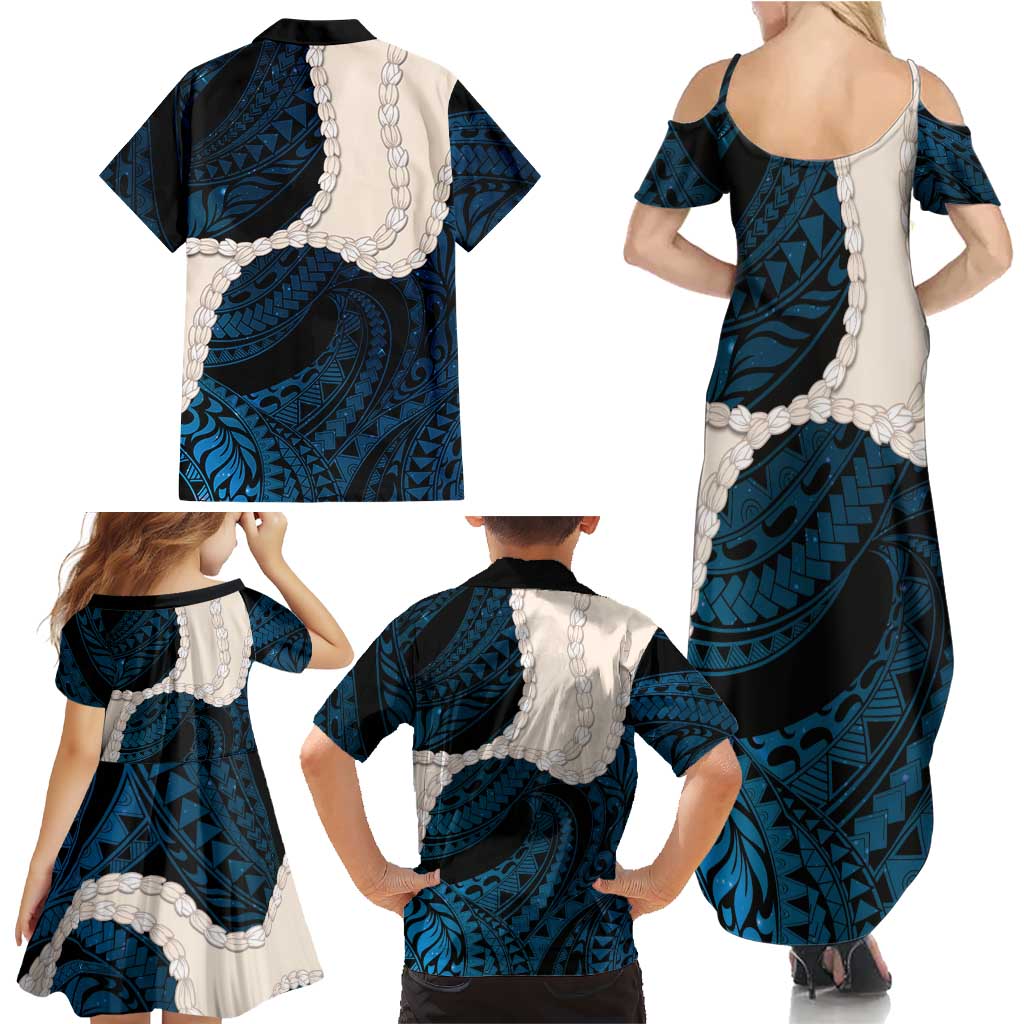 Blue Galaxy Polynesia Tribal Octopus Tattoo Family Matching Summer Maxi Dress and Hawaiian Shirt Pikake Lei Polynesian Pattern