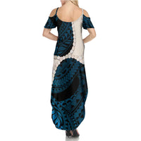 Blue Galaxy Polynesia Tribal Octopus Tattoo Family Matching Summer Maxi Dress and Hawaiian Shirt Pikake Lei Polynesian Pattern