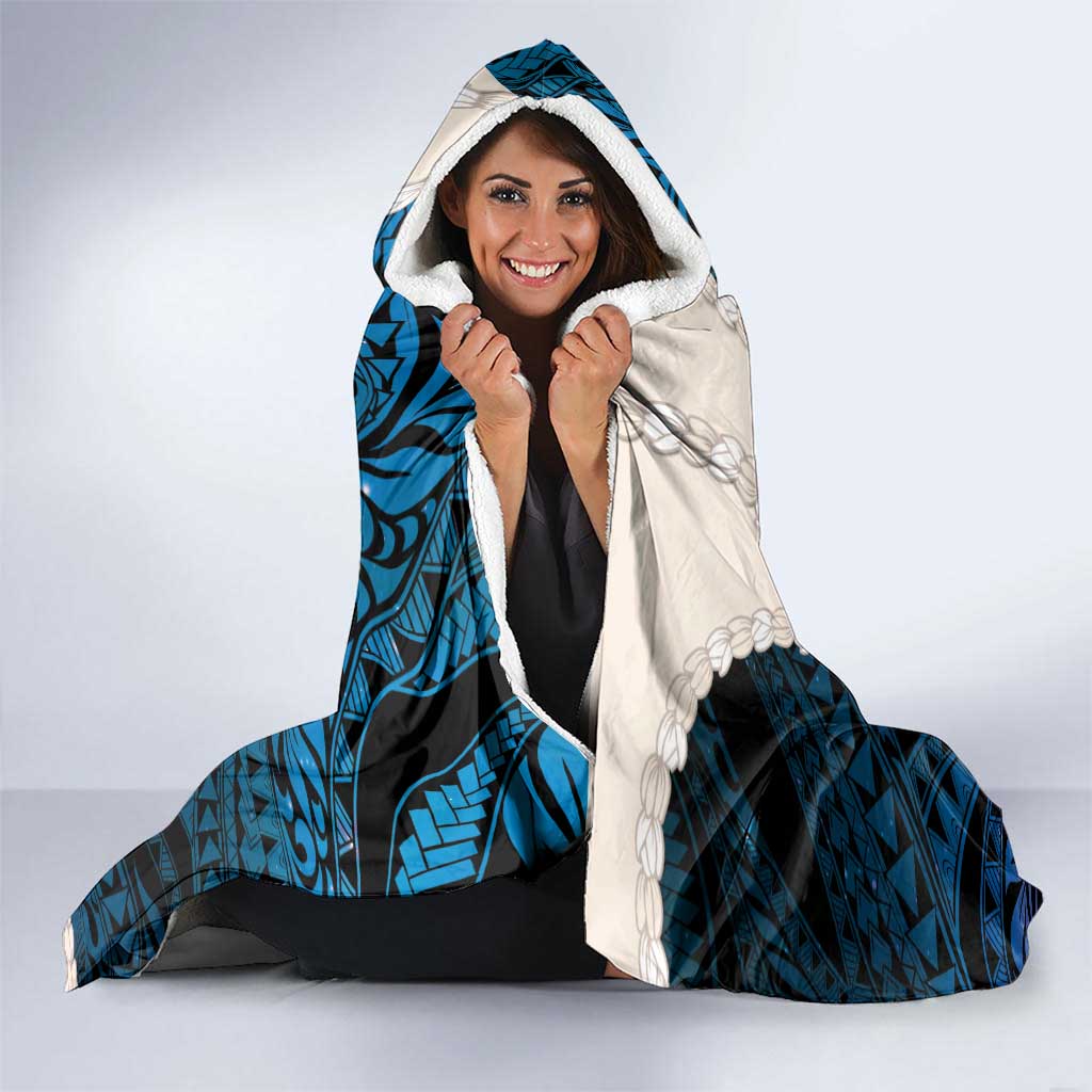 Blue Galaxy Polynesia Tribal Octopus Tattoo Hooded Blanket Pikake Lei Polynesian Pattern