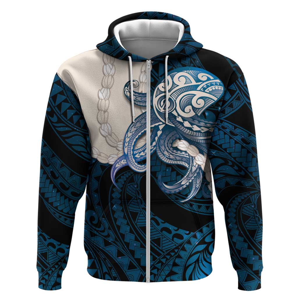 Blue Galaxy Polynesia Tribal Octopus Tattoo Hoodie Pikake Lei Polynesian Pattern