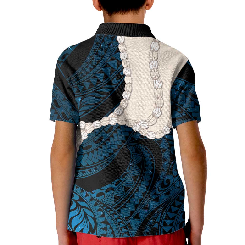 Blue Galaxy Polynesia Tribal Octopus Tattoo Kid Polo Shirt Pikake Lei Polynesian Pattern
