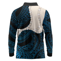 Blue Galaxy Polynesia Tribal Octopus Tattoo Long Sleeve Polo Shirt Pikake Lei Polynesian Pattern