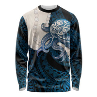 Blue Galaxy Polynesia Tribal Octopus Tattoo Long Sleeve Shirt Pikake Lei Polynesian Pattern