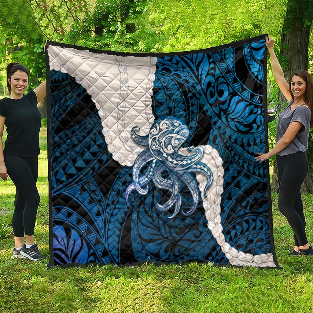 Blue Galaxy Polynesia Tribal Octopus Tattoo Quilt Pikake Lei Polynesian Pattern