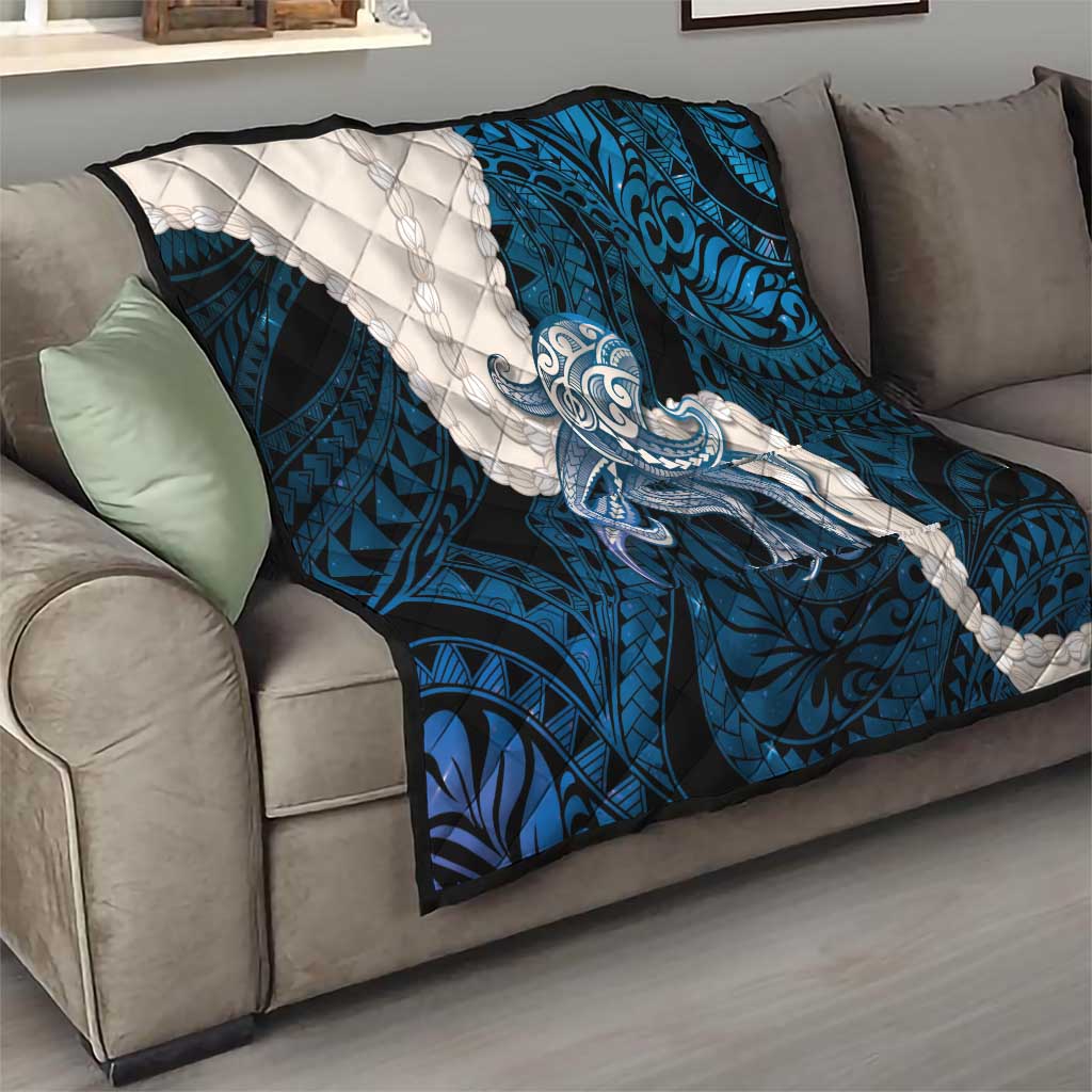 Blue Galaxy Polynesia Tribal Octopus Tattoo Quilt Pikake Lei Polynesian Pattern