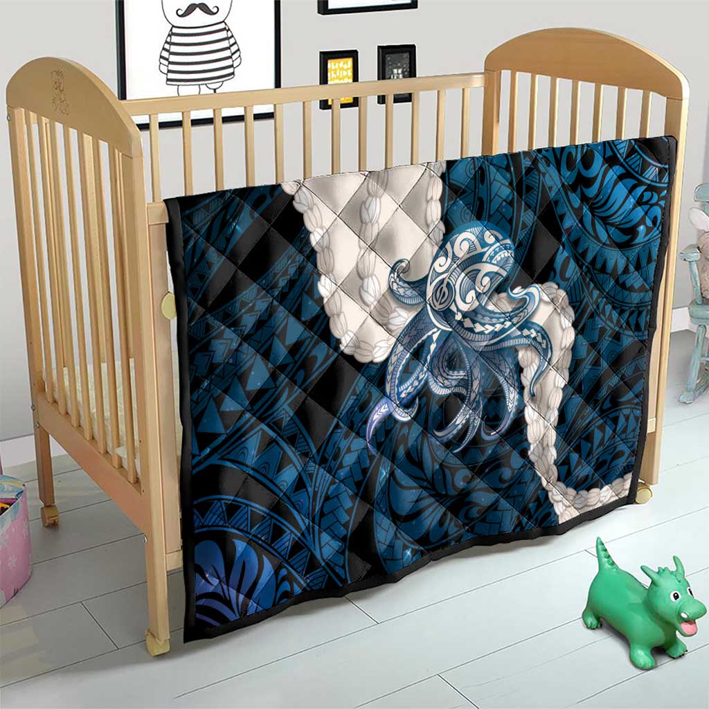 Blue Galaxy Polynesia Tribal Octopus Tattoo Quilt Pikake Lei Polynesian Pattern
