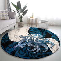 Blue Galaxy Polynesia Tribal Octopus Tattoo Round Carpet Pikake Lei Polynesian Pattern