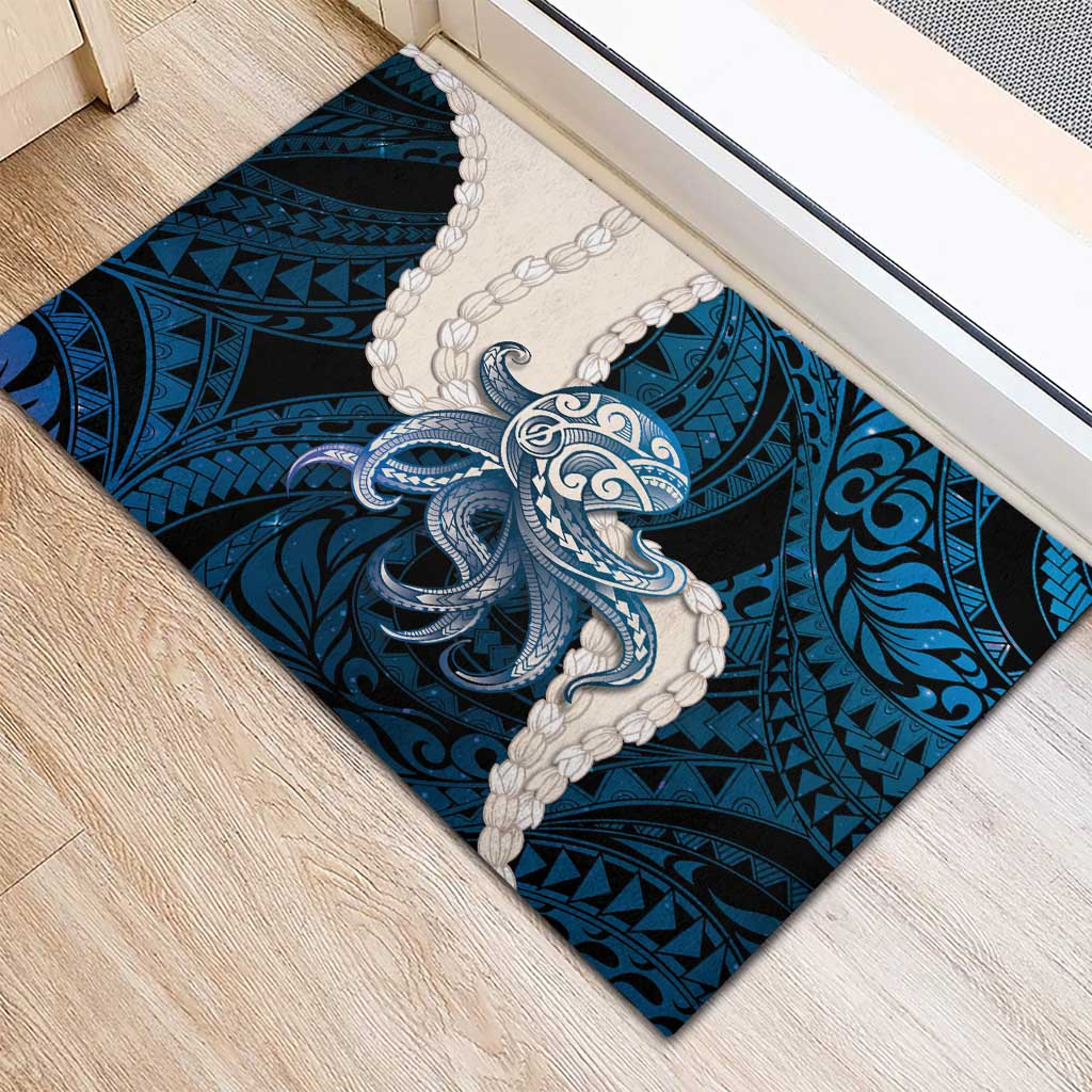 Blue Galaxy Polynesia Tribal Octopus Tattoo Rubber Doormat Pikake Lei Polynesian Pattern
