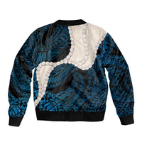 Blue Galaxy Polynesia Tribal Octopus Tattoo Sleeve Zip Bomber Jacket Pikake Lei Polynesian Pattern