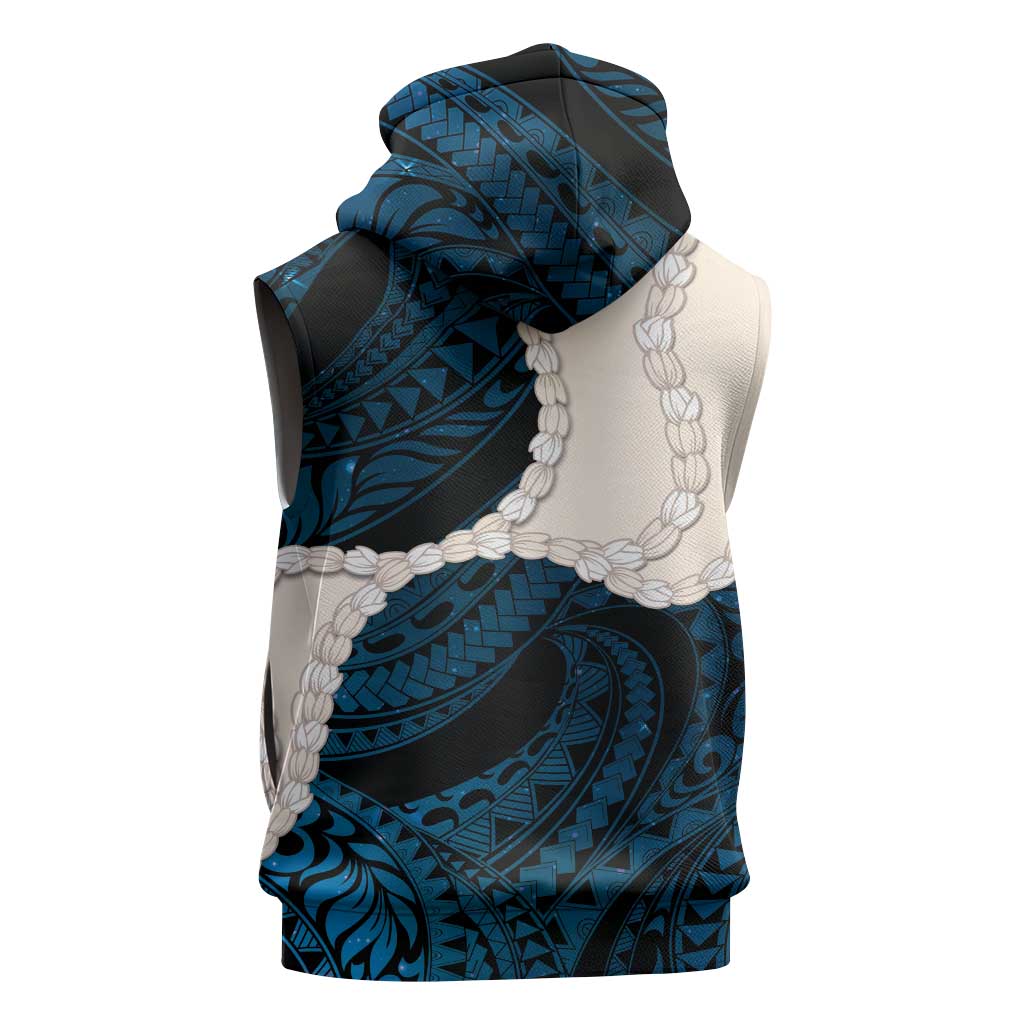 Blue Galaxy Polynesia Tribal Octopus Tattoo Sleeveless Hoodie Pikake Lei Polynesian Pattern