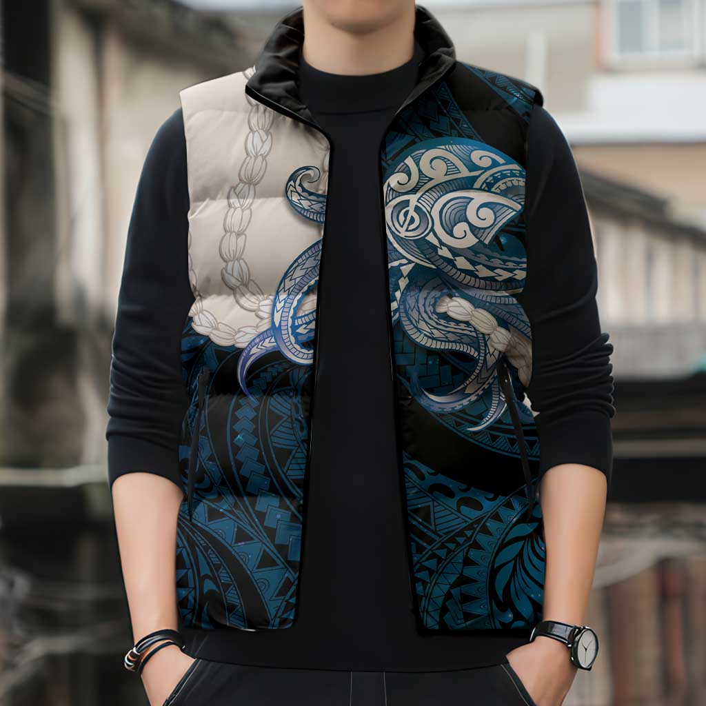 Blue Galaxy Polynesia Tribal Octopus Tattoo Sleeveless Puffer Jacket Pikake Lei Polynesian Pattern