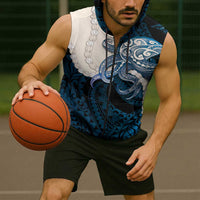 Blue Galaxy Polynesia Tribal Octopus Tattoo Sleeveless Zip Hoodie Pikake Lei Polynesian Pattern