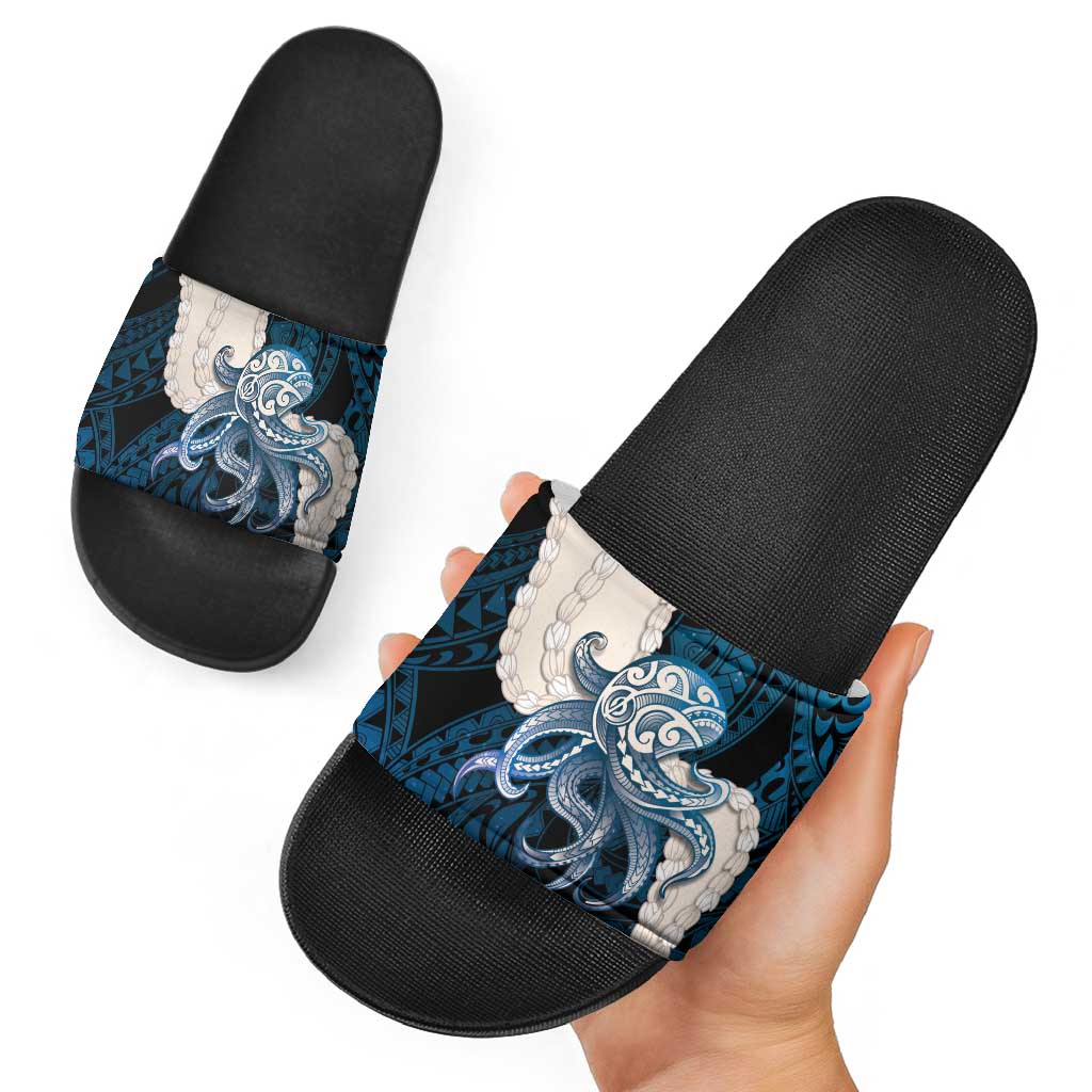 Blue Galaxy Polynesia Tribal Octopus Tattoo Slide Sandals Pikake Lei Polynesian Pattern