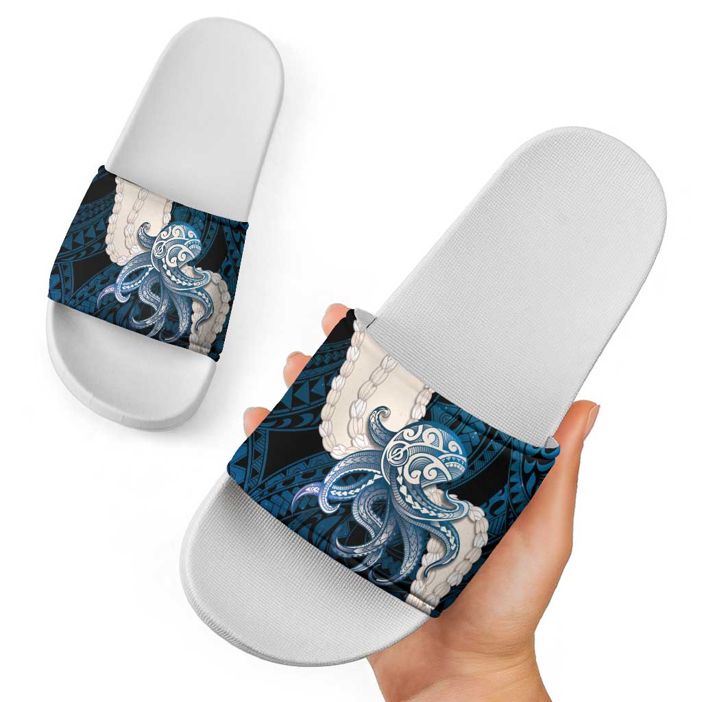 Blue Galaxy Polynesia Tribal Octopus Tattoo Slide Sandals Pikake Lei Polynesian Pattern