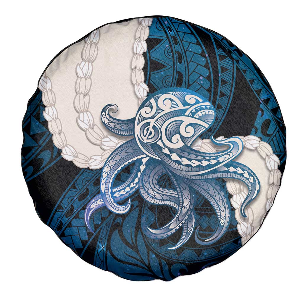 Blue Galaxy Polynesia Tribal Octopus Tattoo Spare Tire Cover Pikake Lei Polynesian Pattern