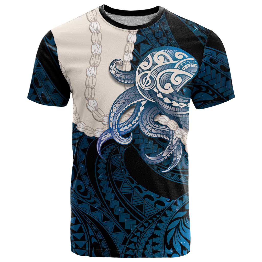 Blue Galaxy Polynesia Tribal Octopus Tattoo T Shirt Pikake Lei Polynesian Pattern