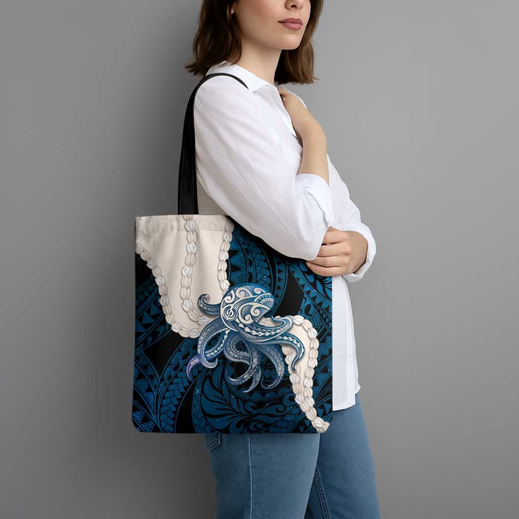 Blue Galaxy Polynesia Tribal Octopus Tattoo Tote Bag Pikake Lei Polynesian Pattern