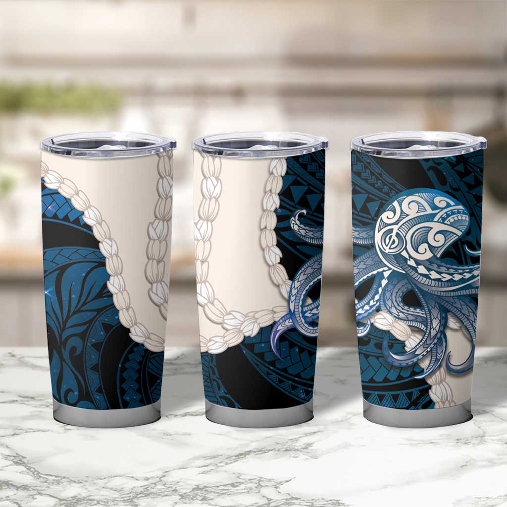 Blue Galaxy Polynesia Tribal Octopus Tattoo Tumbler Cup Pikake Lei Polynesian Pattern