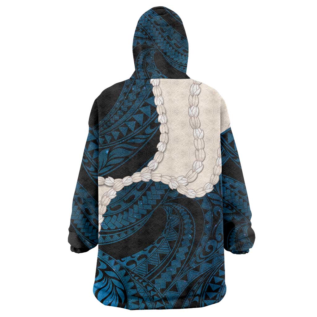 Blue Galaxy Polynesia Tribal Octopus Tattoo Wearable Blanket Hoodie Pikake Lei Polynesian Pattern