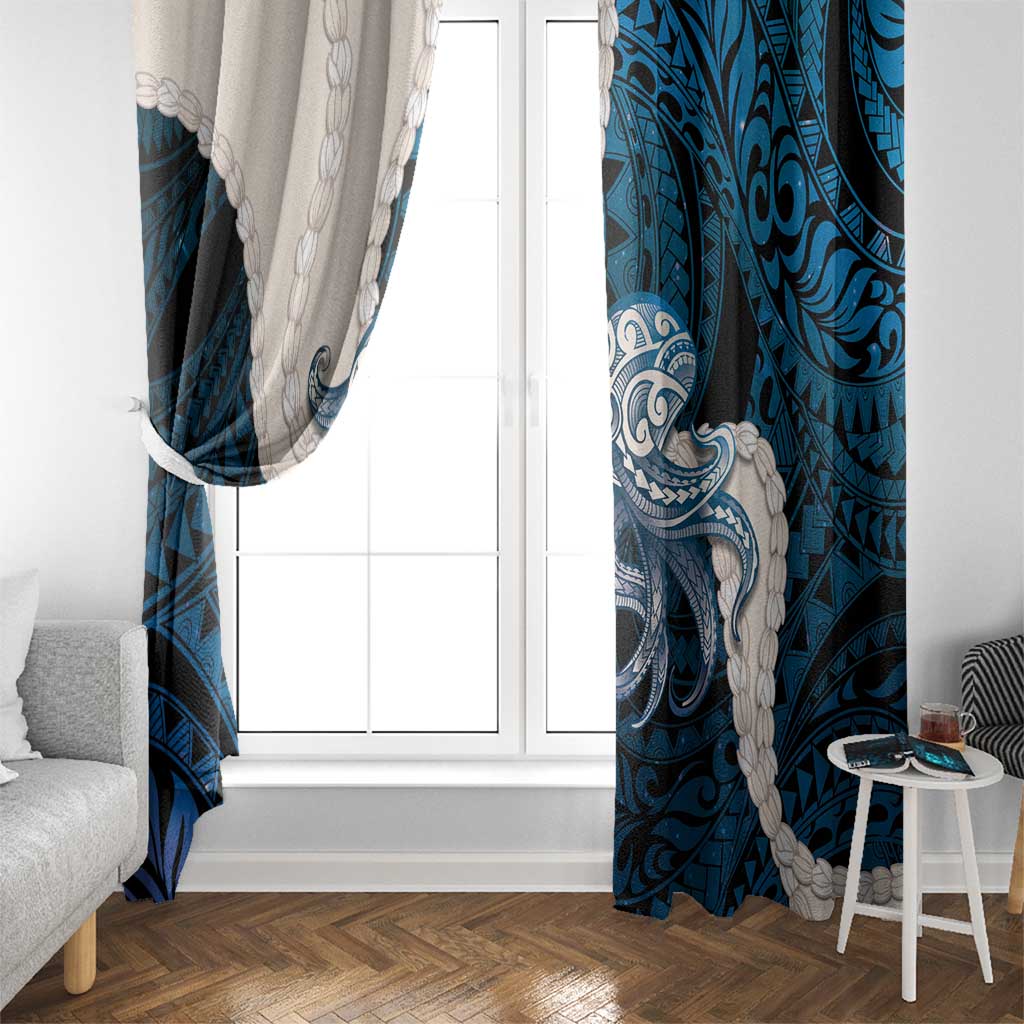 Blue Galaxy Polynesia Tribal Octopus Tattoo Window Curtain Pikake Lei Polynesian Pattern