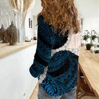 Blue Galaxy Polynesia Tribal Octopus Tattoo Women Casual Shirt Pikake Lei Polynesian Pattern