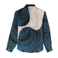 Blue Galaxy Polynesia Tribal Octopus Tattoo Women Casual Shirt Pikake Lei Polynesian Pattern