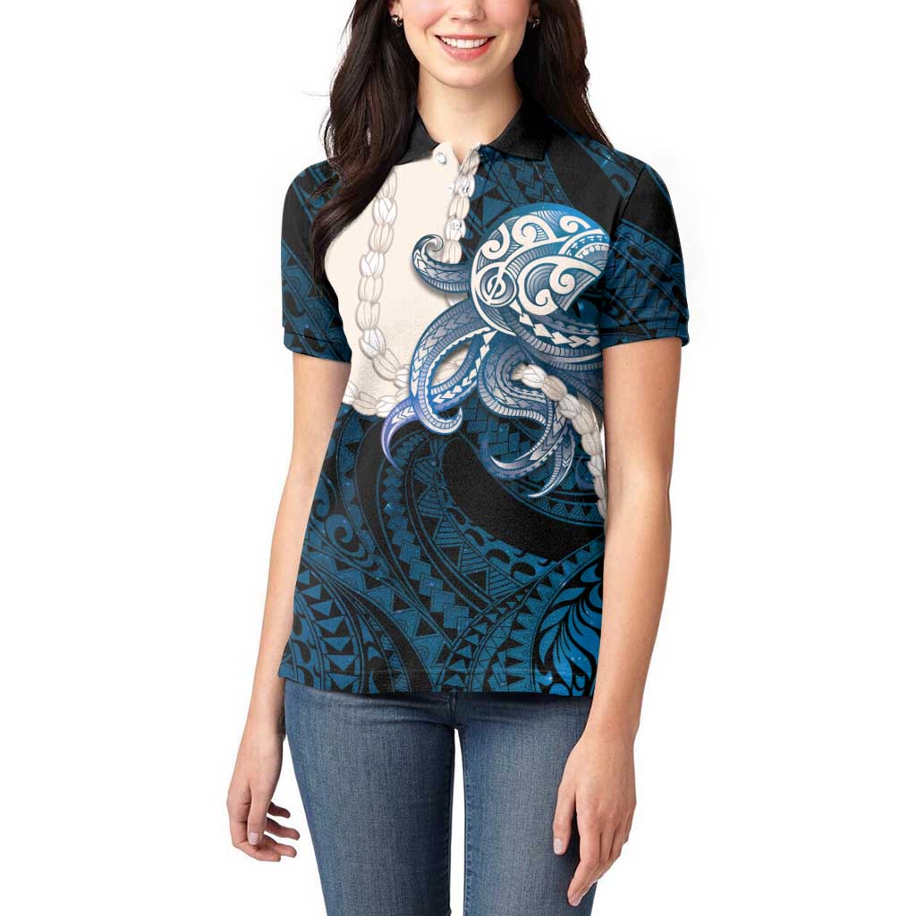 Blue Galaxy Polynesia Tribal Octopus Tattoo Women Polo Shirt Pikake Lei Polynesian Pattern