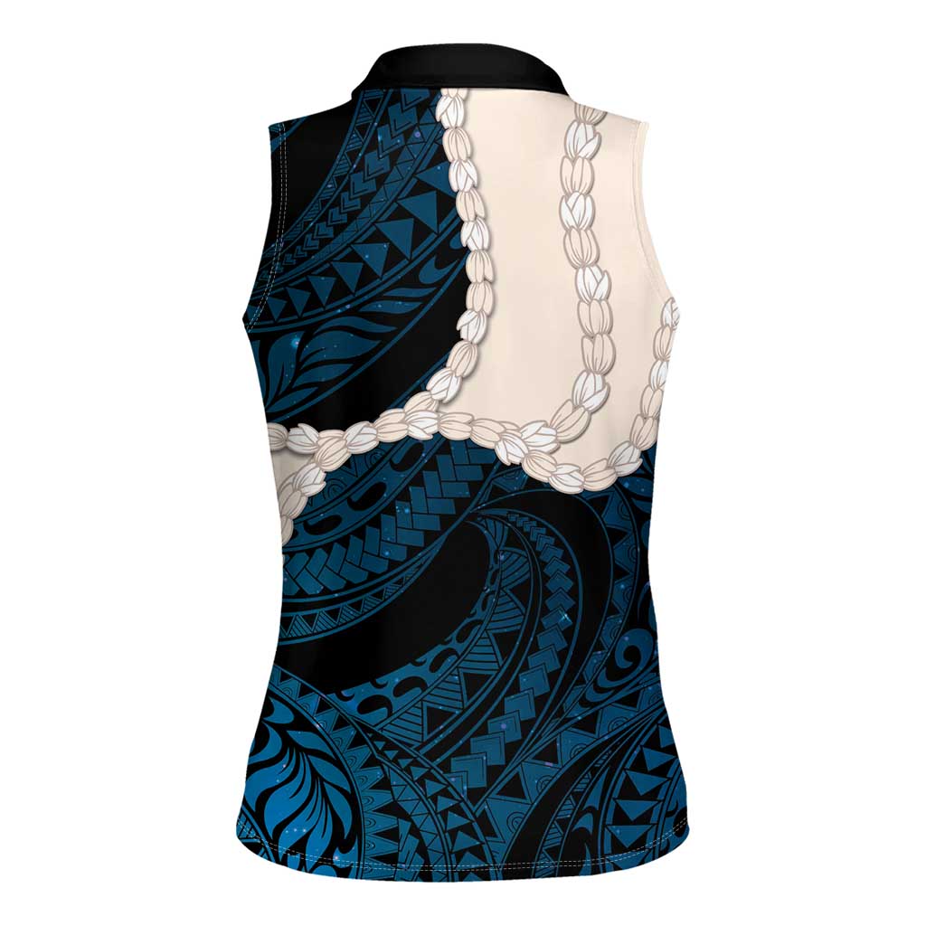 Blue Galaxy Polynesia Tribal Octopus Tattoo Women Sleeveless Polo Shirt Pikake Lei Polynesian Pattern